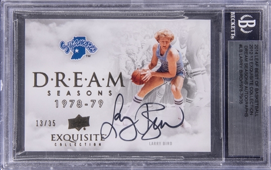 2014 Leaf Best Of Basketball 2012-13 Exquisite Collection Dream Seasons Autographs #LB Larry Bird Signed Card (#13/35) - BGS Authentic